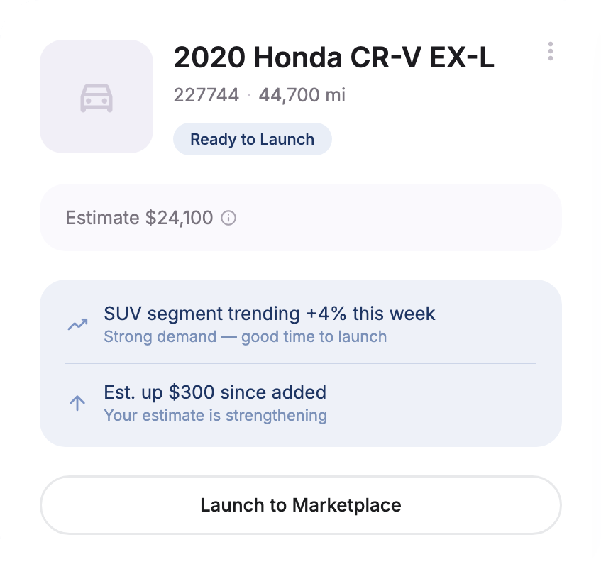Final pricing card with estimate and market-signal trust rows